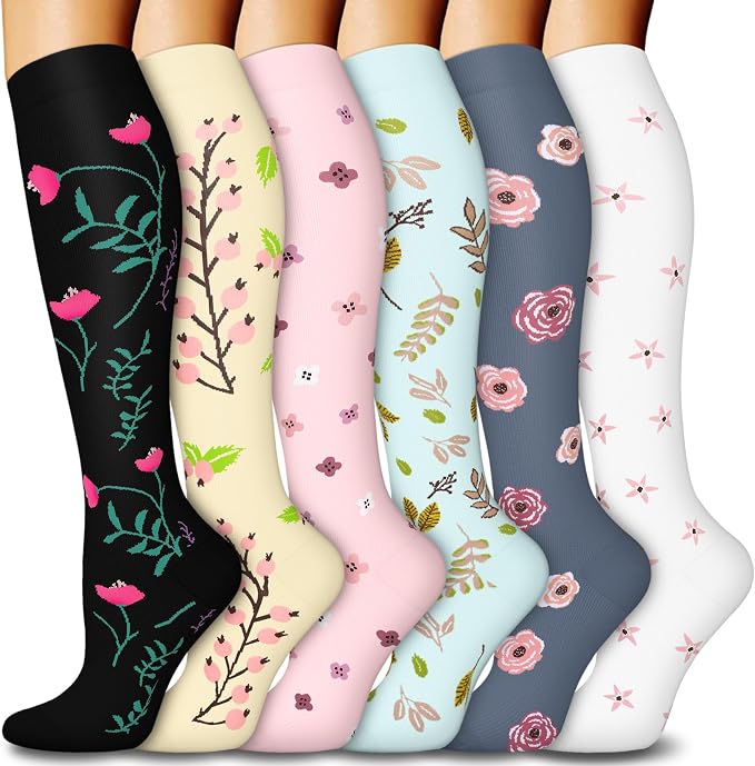 6 Pairs Compression Socks for Women & Men 15-20mmHg Knee High Socks | Graduated Compression Socks Supports Circulation, Ideal for Nurses Pregnancy, Travel, Flying, Running & Daily Wear by FuelMeFoot