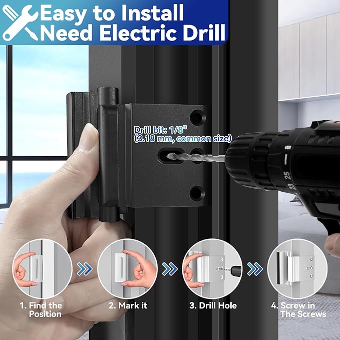 Door Reinforcement Lock, Home Security Door Lock, Child Proof, Black | Door Safety Lock for Front Door, Toddler Proof Door Latch for Entry Door Security, Includes 8 Screws - Image 3