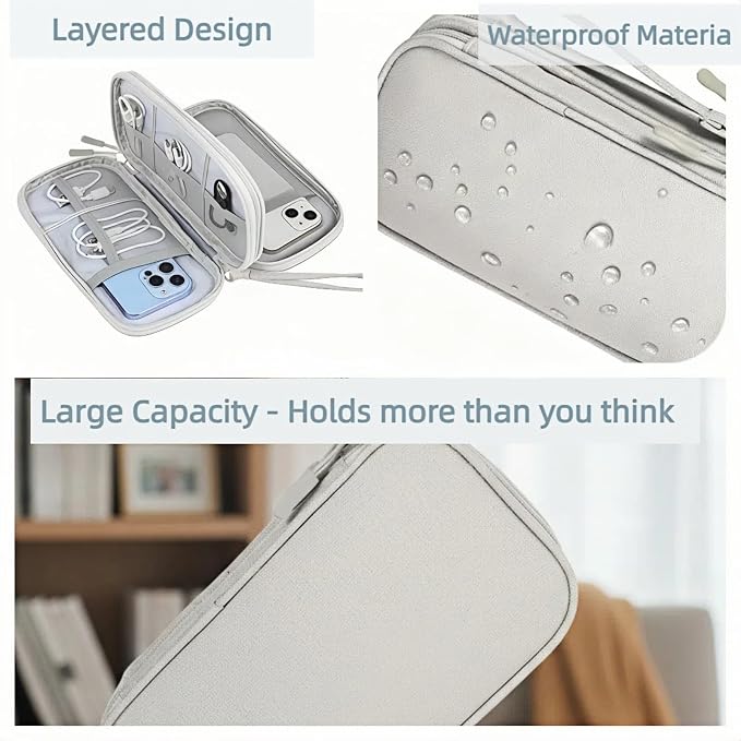 Portable Waterproof Double Layers All-in-One Storage Bag, Travel Cord Organizer，Electronics Accessories Organizer Pouch Bag for Accessories,Charger, USB Cable, Gadget (grey) - Image 3