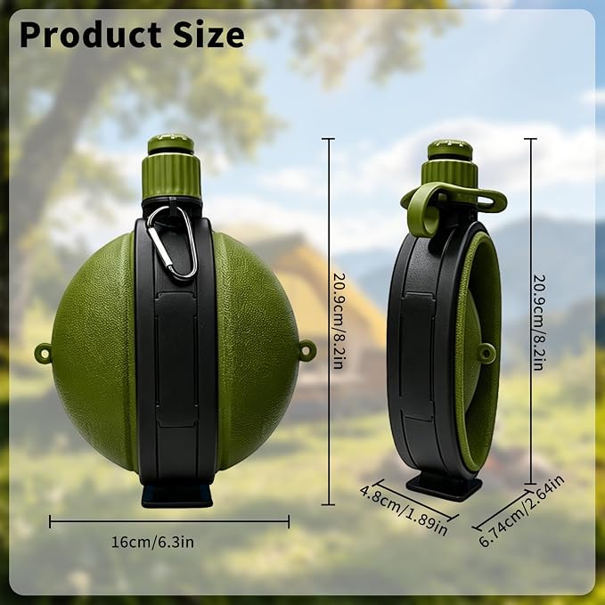 Premium Collapsible Water Bottle for Travel - 580ML Foldable & Portable with Compass/Hook, Food Grade Material - Ideal for Hiking, Camping (Army Green) - Image 7