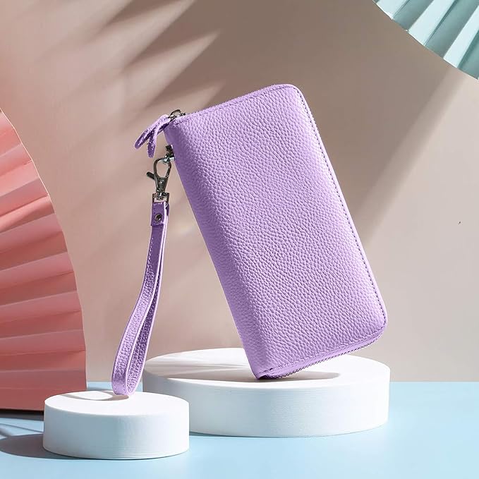 Moflycom Womens Wallet RFID Blocking Genuine Leather Zip Around Wallet Clutch Wristlet Travel Long Purse for Women - Image 6