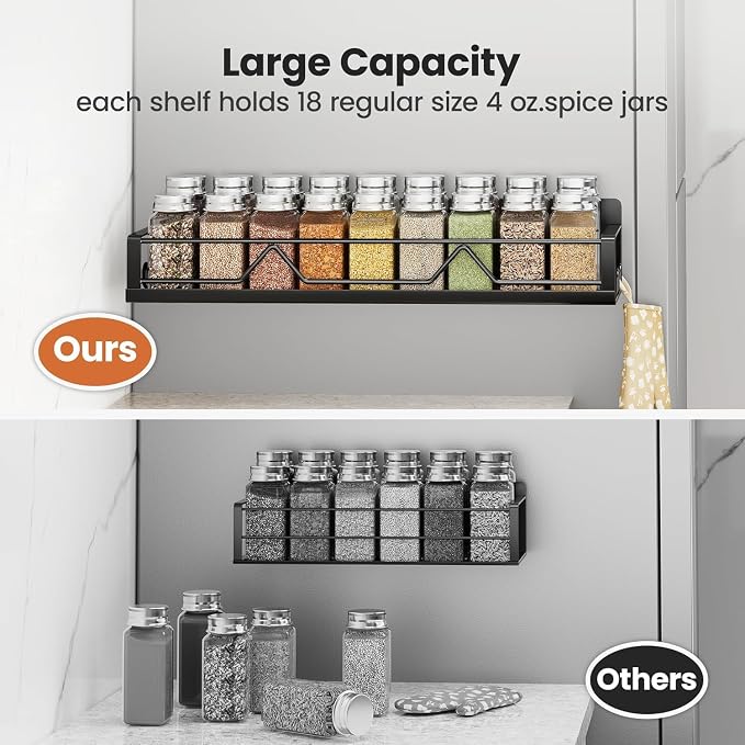 Mystozer 16.9 Inch Wide Large Capacity Magnetic Spice Rack for Refrigerator,6 Pack Metal Fridge Shelf Spice Rack Organizer Refrigerator Organizer Kitchen Spice Organizer Spice Storage(Black) - Image 5