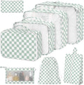 8 Set Packing Cubes for Suitcases,Suitcase Organizer with Shoe,Cosmetics,Clothing, and Accessories Bags for Travel Luggage Organizer Women Men(Green Checkered) by Hatisan