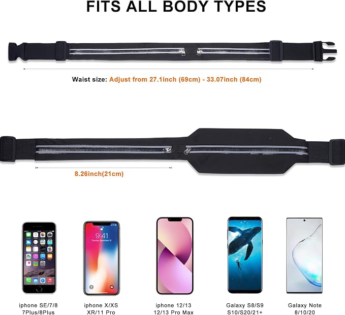 Running Belt Fanny Pack for Men Women, Runner Marathon Jogging Waist Pack Sport Workout Exercise Fitness Phone Holder Belt for Men Women Jogger Slim Waistband Black - Image 3