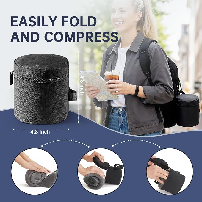 Neck Pillow Travel Pillow - 100% Pure Memory Foam Airplane Pillow with Adjustable Clasp & Removable Cover, Portable Travel Essentials for Long Flights, Car & Office (Dark Gray) - Image 5
