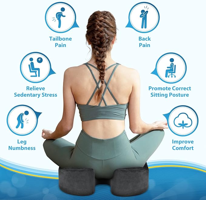 BlissTrends Thick Seat Cushion for Office Chair & Car Seat, XL, Grey | 5.2in Memory Foam with Removable Velvet Cover, Ergonomic Tailbone & Sciatica Support for Pressure Relief and Long Sitting - Image 7