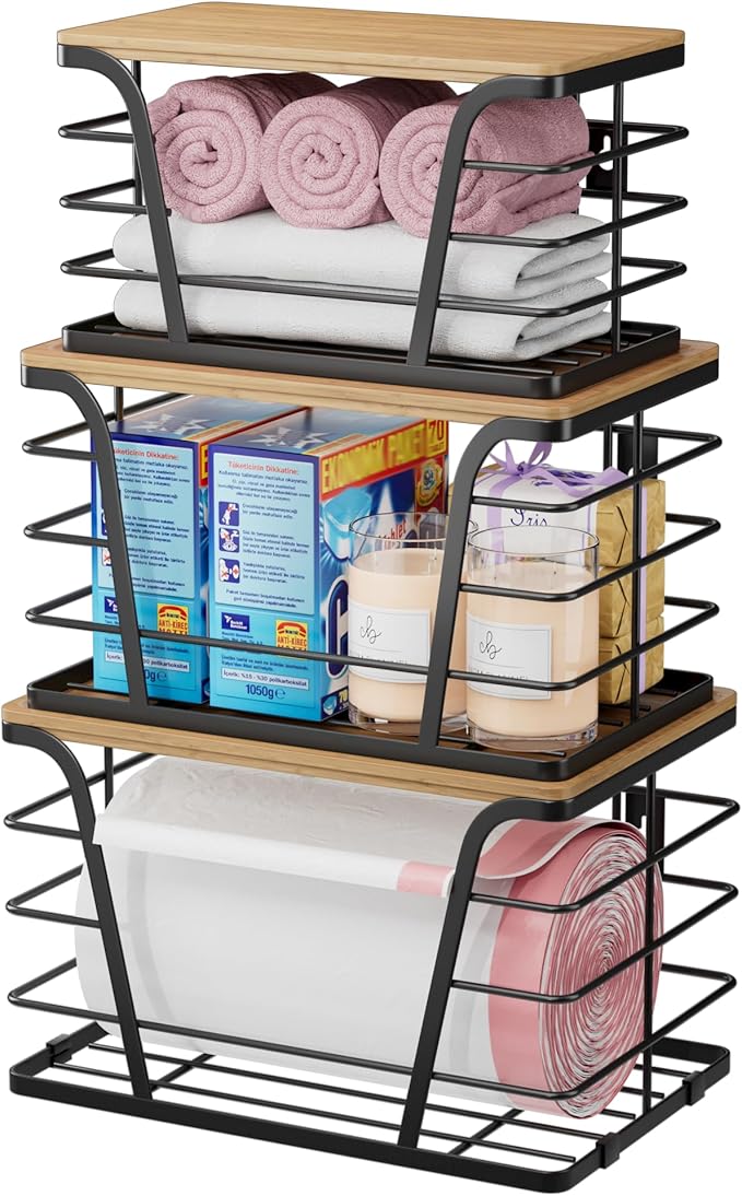 TIDIIABODE 3 Pack Stackable Pantry Organizer, Trash Bag Dispenser Under Sink, Kitchen Organization and Storage, Kitchen Counter Organizer, Black by TrashBagHolder