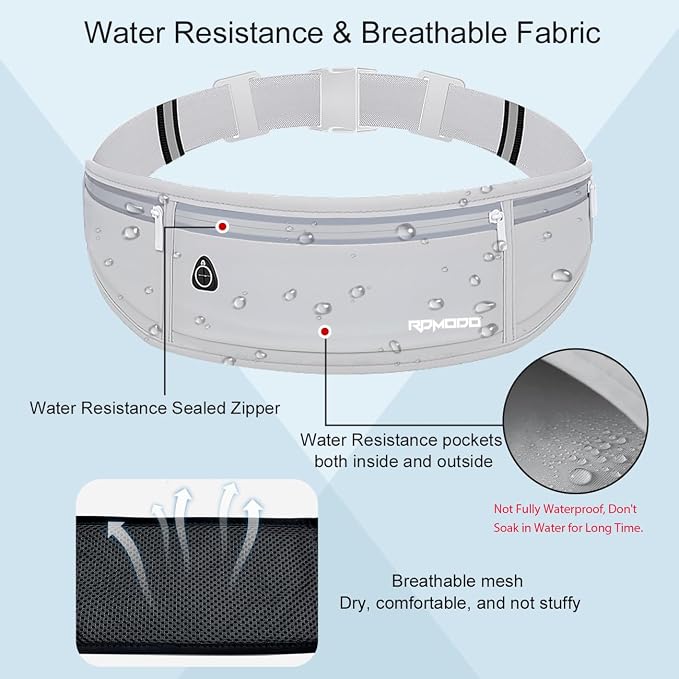 Water Resistant Fanny Pack, Slim Running Belt for Women Men, Grey | 3 Pockets Waist Bag, Running Phone Holder with Adjustable Band, Reflective Running Pouch for Walking Cycling, Fit Most Phone - Image 5
