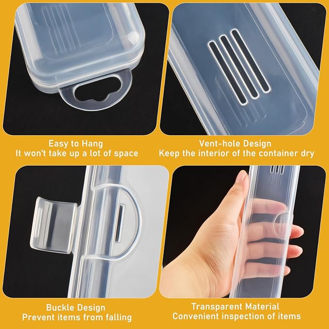 Sankoly Travel Cosmetic Brush Holder 2 PCS Portable Cutlery Case with Lid and Air-holes Multi-functional Clear Plastic Storage Container for Cutlery Toothbrush Makeup Brush, 9.1 x 1.9 x 1.2in - Image 3