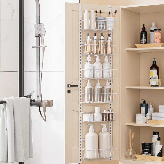 Delamu Pantry Door Organizer, Adjustable Metal Over the Door Pantry Organizer Rack, 6-Tier Over the Door Spice Rack, Kitchen Pantry Door Organizers and Storage, D5 W12 H52.1 inch, White, Small - Image 9
