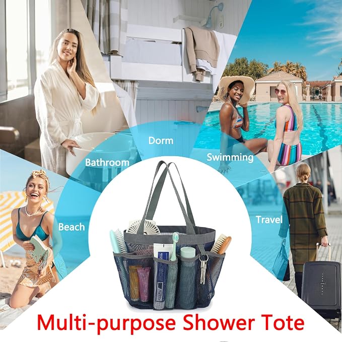 Fammart Mesh Shower Caddy Portable for College Dorm Room Essentials, Odorless Polyester Large Shower Tote Bag with Dual Handles, 8-Pocket Quick-Dry Toiletry Organizer for Travel, Beach, Camping, Gym - Image 9
