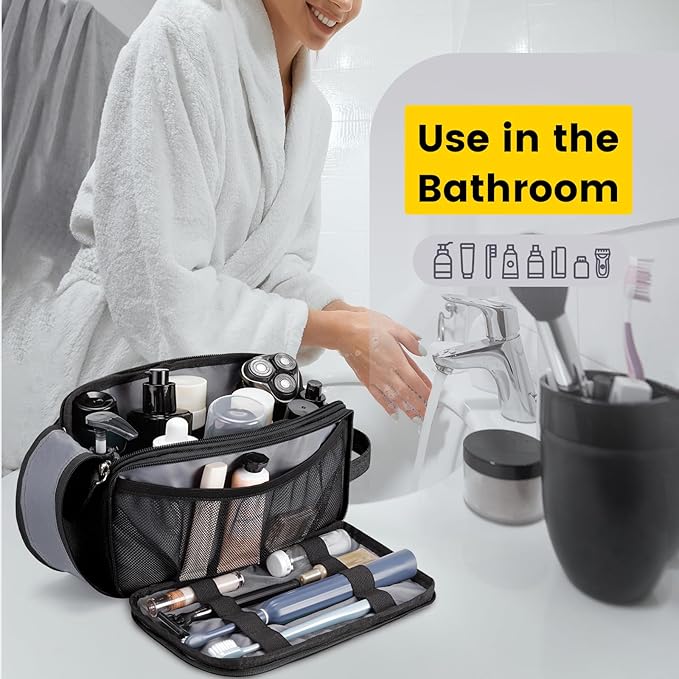 Vorspack Travel Toiletry Bag with Organized Compartment, Medium, Black | Water Resistant, Wide Opening, with Wet Pocket, Small Travel Bag for Toiletries, Grooming, Shaving, Accessories - Image 6