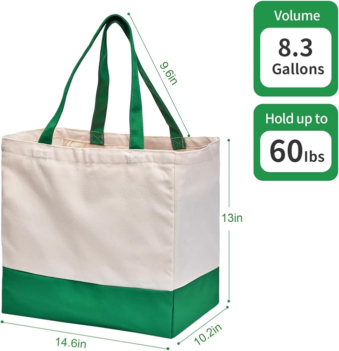 Reusable Grocery Bags Heavy Duty, 8.3 gal Foldable Large Canvas Tote Bag with Handles, Holds 60 lbs Canvas Shopping Bags - Image 5