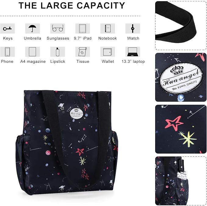 HUA ANGEL Floral Tote Bag - Casual Shoulder Bag Daily Tote Bag with Zipper Gym Travel Shopping Work Handbag for Women - Image 4