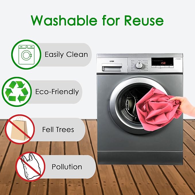 BeeGreen Pink Reusable Grocery Bags with Elastic Band Pink Reusable Shopping Bags Bulk 50LBS X-Large Foldable-Machine Washable-Heavy Duty 10 Pieces - Image 6