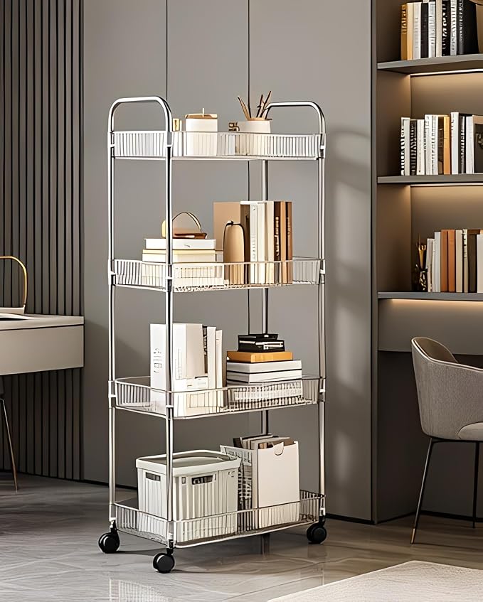 Sooyee Clear 4-Tier Plastic Rolling Utility Cart with Wheels | Multi-Functional Storage Trolley, For Office, Living Room, Kitchen, Movable Storage Organizer - Image 3