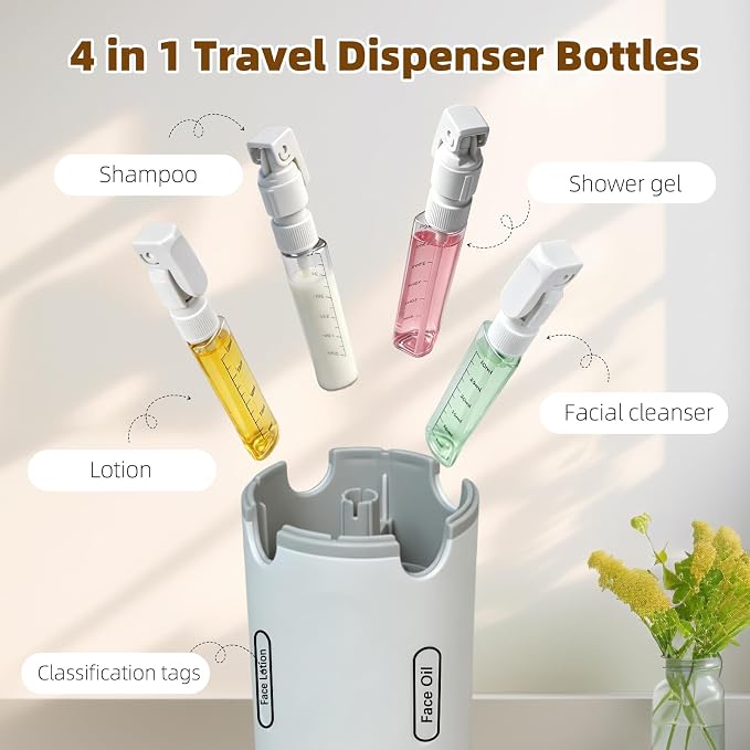 4 in 1 Travel Dispenser Bottle,4 Pack 30ML Travel Bottles for Toiletries, Leak Proof Travel Size Containers (White) - Image 2