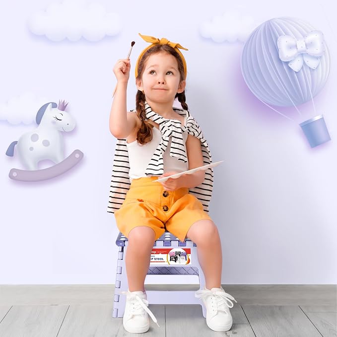 Folding Step Stool 9 Inch for Kids, 300 lbs, Bicolor Purple | Lightweight Plastic Small Foldable Step Stool with Handle, Non-Slip, for Kitchen, Bathroom, Bedroom and Closet - Image 5