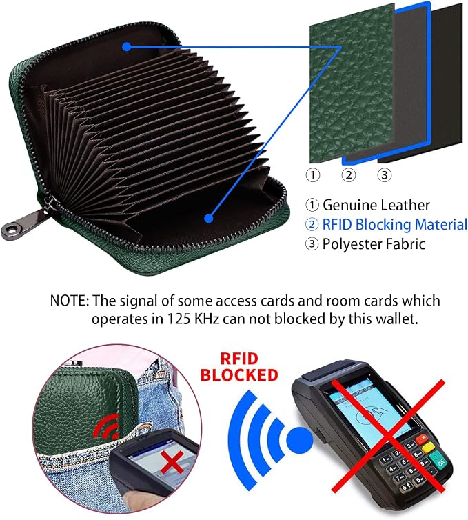 Linno RFID 20 Slots Credit Card Holder Genuine Leather Small Wallet for Women or Men with Zipper - Image 3