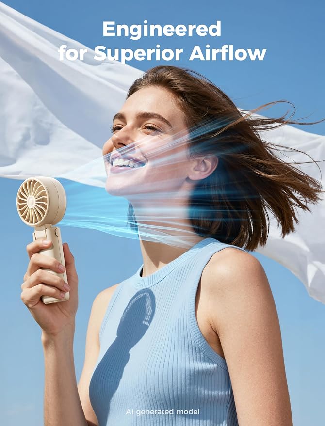 Aecooly Mighty Portable Handheld Fan with Cooling Plate | 20H Max Cooling | 3 Flexible Modes | 5 Speeds Wind | Battery Level Display | Mini Personal Battery Powered, Gifts for Women, Travel-Beige - Image 4