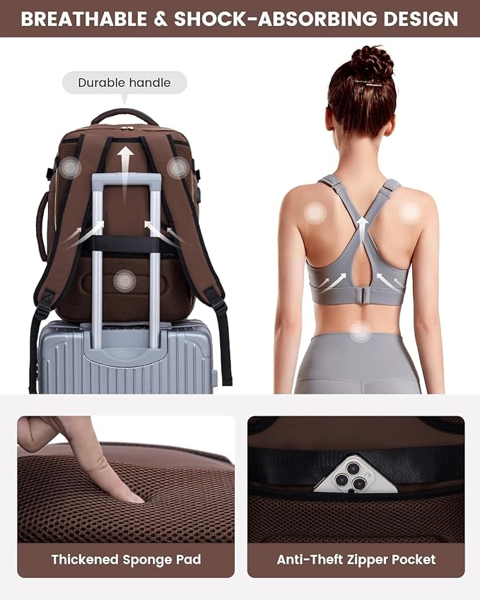 LOVEVOOK Large Travel Backpack for Women, TSA Carry on Backpack for Airplanes, 40L Personal Item Travel Bag for Women fits 17" Laptop,Waterproof Carry on Bag Airplane Approved with 3 Packing Cubes - Image 6
