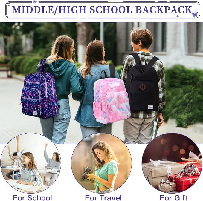 VASCHY School Backpack for Teen Girls, Bookbag Schoolbag Casual Daypack for High School/College/Women/Travel/Work Butterfly - Image 7