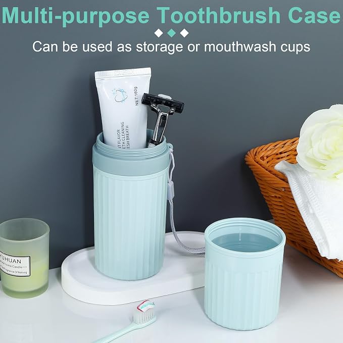Mulbozy Travel Toothbrush Holder, Large Travel Toothbrush Cup Case, Portable Travel Toothbrush Toothpaste Makeup Storage for Business Trip Camping School - Blue - Image 3