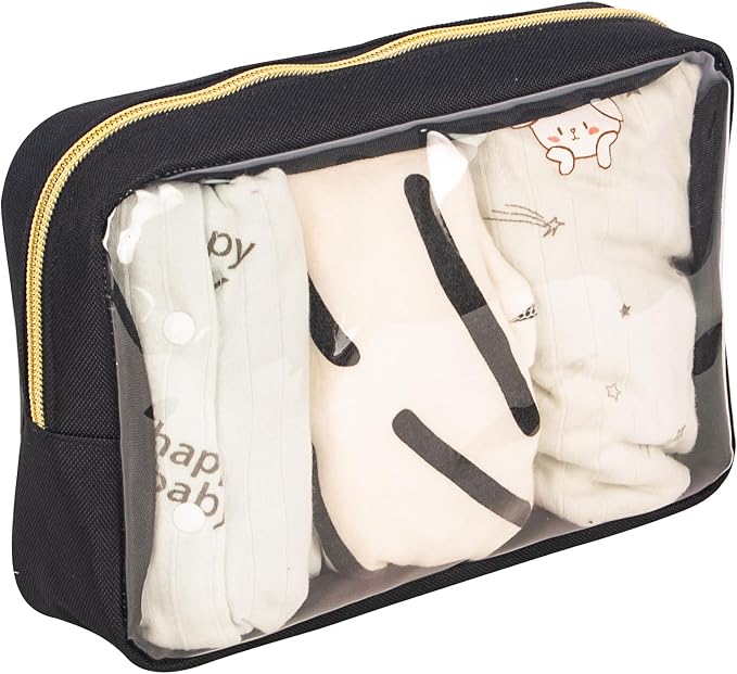 Remobia Hicol TSA Approved 5-Piece Diaper Bag Organizer Pouch Set Clear Waterproof TPU Kids Toiletry Storage Set Travel Packing Clutch Cube Bags for Baby Nursing(Black) - Image 6