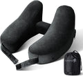 Sunany Travel Neck Pillow for Airplane Pillow Comfortably Supports Head, Neck and Chin, Inflatable Travel Pillow with Soft Velour Cover and Portable Drawstring Bag (Black, H-Shape) by Sunany