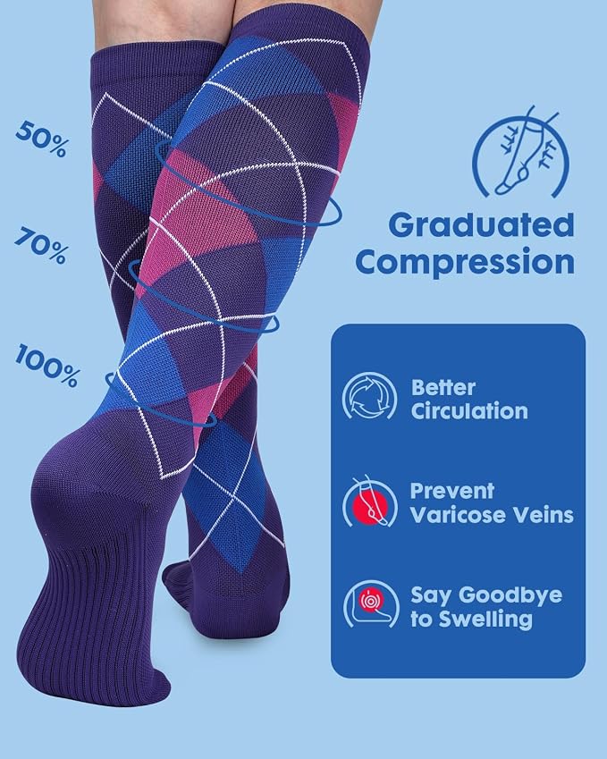 Compression Socks for Women 15-20 mmHg, 2 Pairs | Graduated Support, Knee High Fit, Polyester Stretch, Circulation Comfort, Nurses, Travel, Athletes, Flight, Daily, Patterned - Image 4