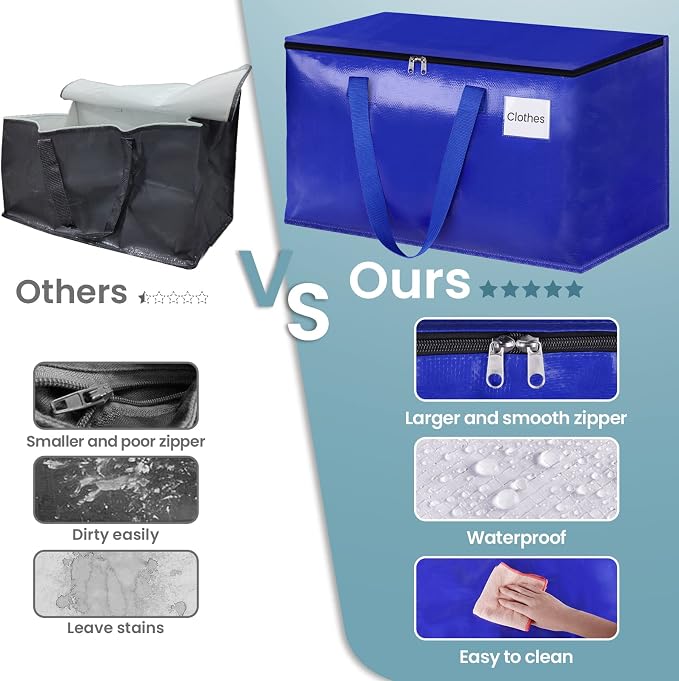 HomeHacks Moving Bags, 93L-6 Pack Heavy Duty Moving Totes | Storage Bags, Collapsible Moving Supplies, Reinforced Handles & Tag Pocket, Moving Totes with Zipper - Image 4