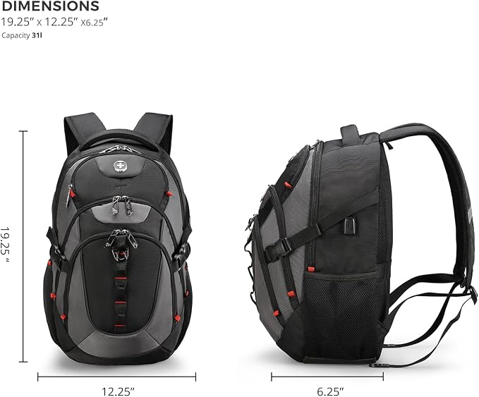 Swissdigital Design Laptop Backpack with USB Charging Port, Travel Backpack Fits 15.6 inches Computer, 31l College School Backpack for Men, Black/Grey | SD803-02 - Image 7