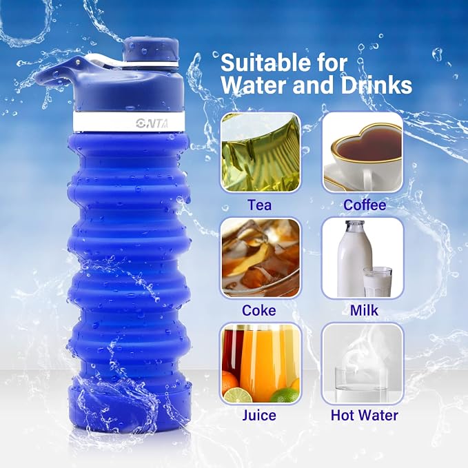 ONTA Collapsible BPA Free Silicone Water Bottle, 20oz - Portable, Leakproof, Easy Clean, Shatter Resistant, Travel Friendly - Image 2