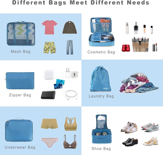 BAGAIL 8 Set Packing Cubes Luggage Packing Organizers for Travel Accessories-Light Blue - Image 5