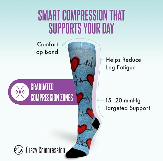 Crazy Compression Socks, Comfortable Support Socks for Recovery, Travel, Hiking, and Long-Hour Comfort w/Fun Designs - Image 3