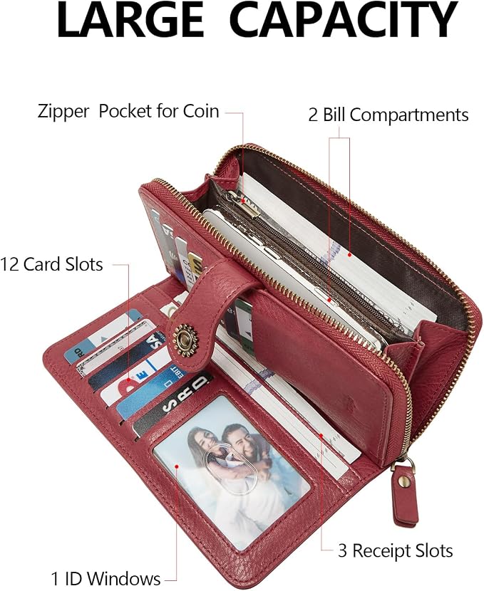 TFKGS Wallet for Women RFID Blocking Leather Large Capacity Card Holder Ladies Phone Clutch Travel Long Purse Wristlet | RFID Blocking - Image 2