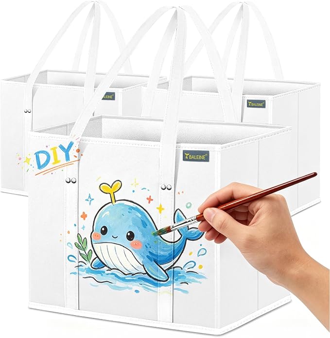 BALEINE 3PK Reusable Grocery Bags, Heavy Duty Shopping Tote Bag | 12'' Long Handles, Reinforced Bottom Keeps Upright, Fold Flat Storage, Water-Resistant Shopping Bag, Multiple Color Options by BALEINE