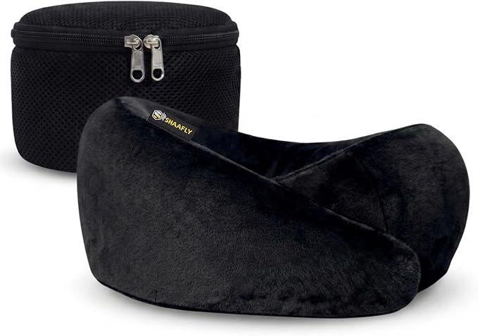 Travel Neck Pillow – Airplane Travel Essentials with Ergonomic Memory Foam Comfort – Premium Travel Pillows for Airplanes and Long Journeys, Compact Carry Pouch (Black) by SHAAFLY