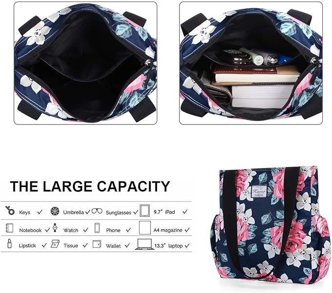 KAMO Floral Tote Bag - Waterproof Lightweight Handbags Travel Shoulder Bag for Hiking Yoga Gym Swimming Travel Beach - Image 5