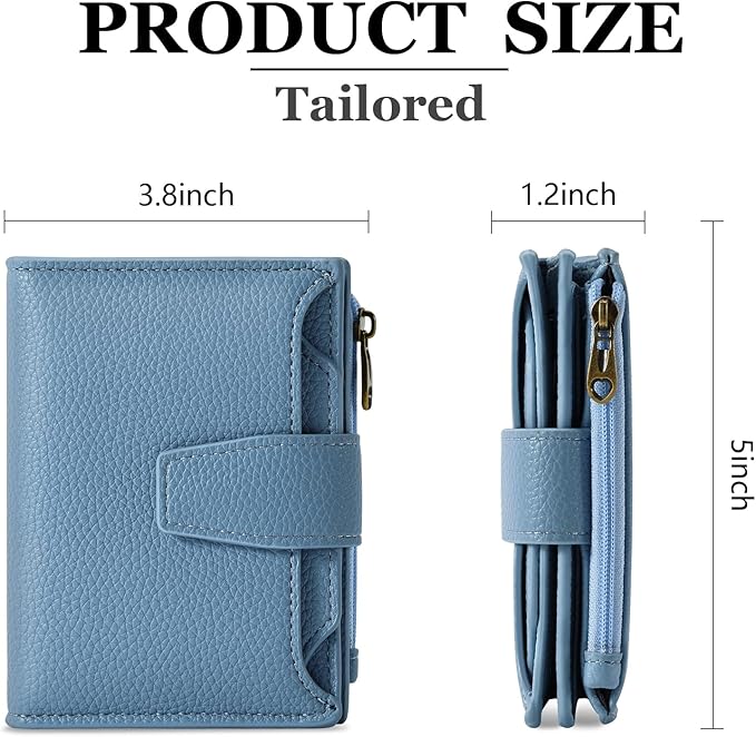 Small Wallet Women RFID Blocking Soft Leather Bifold Compact Card Holder Wallet for Women with Zipper Coin Pocket 4 ID Window - Image 3