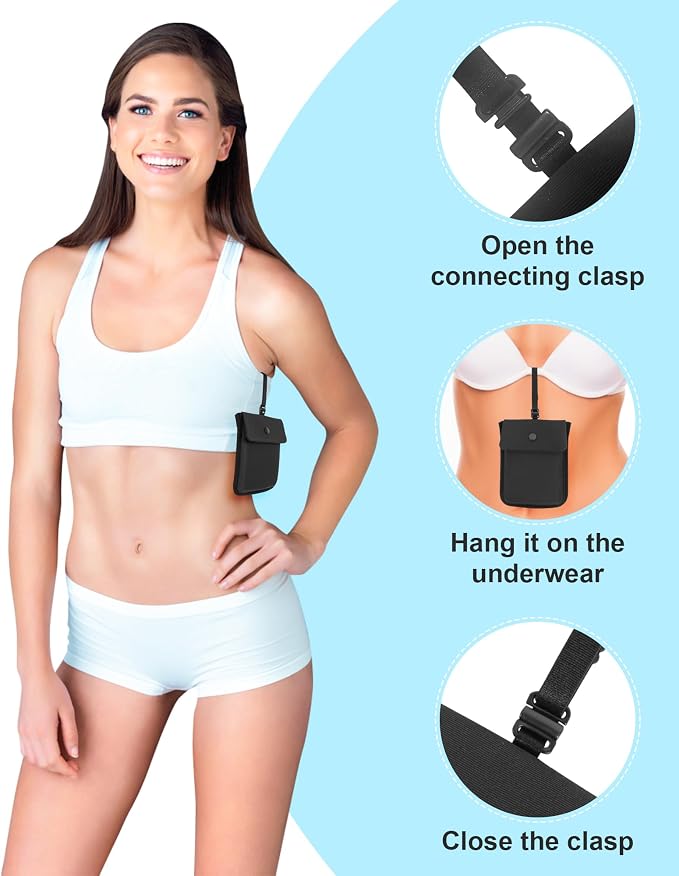 RFID-Blocking Travel Bra Wallet, Hidden Money Pouch with Elastic Strap | Ideal Secret Pocket to Protect Your Passport, Credit Cards, Cash and Valuables Under-Clothes, Black, Bamneat - Image 9