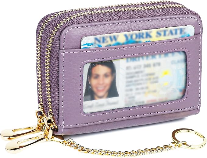 imeetu Rfid Credit Card Holder, Businese Card Case, Wallet for Women Men | Genuine Leather Card Wallet with id Window, Keychain & Double Zipper, Water-resistan Small Wallet with Gift Box, Daily Travel by imeetu