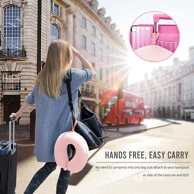 Memory Foam Neck Pillows for Travel - Airplane Pillows for Sleeping with Attachable Snap Strap Soft Washable Cover, Flight Pillow for Traveling, Car, Office, Provide Head Neck Support Pink - Image 2