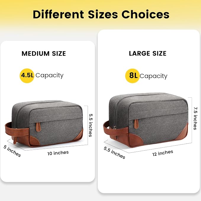 Vorspack Canvas Travel Toiletry Bag for Men, Large, Light Grey | Water-Resistant Travel Bag for Toiletries, Large Capacity, Organized Compartment, Suitable for Shaving, Grooming, Accessories - Image 2