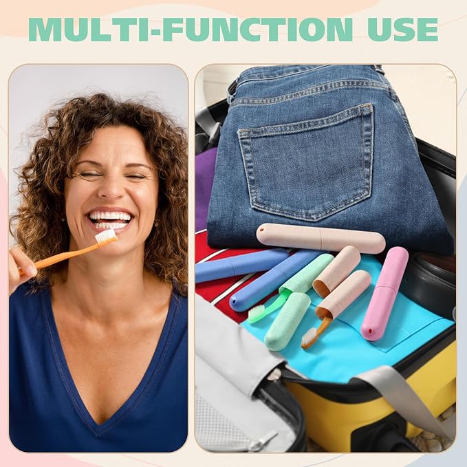 LemonRoad 40 Pcs Travel Toothbrush Holder Sets 20 Disposable Toothbrush Individually Wrapped 20 Portable Tooth Brush Case Covers with Ventilation Holes for Travel, Home, Camping, Hotel(Macron) - Image 6