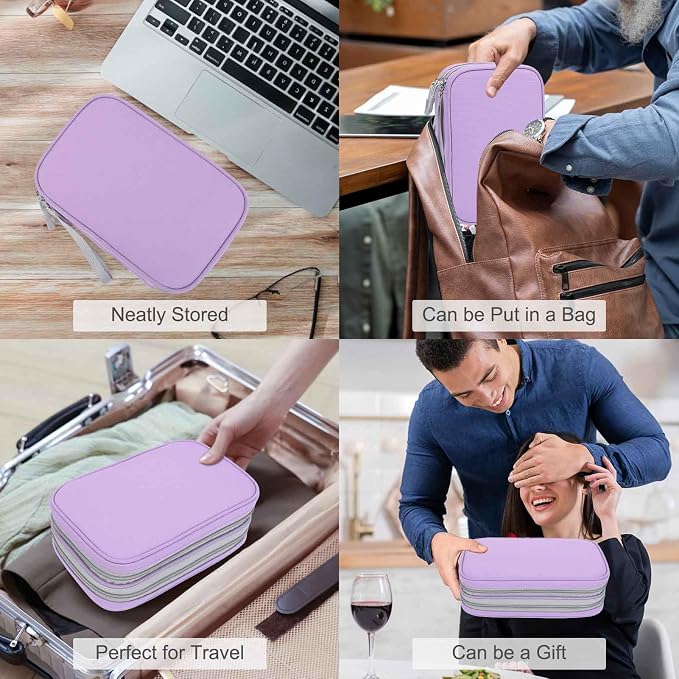 FYY Electronic Organizer, Travel Tech Pouch Bag, Large, Light Purple | Wrist Strap, Waterproof, Double Layers Portable Electronics Travel Carrying Case for Cord, Charger, Daily Business Trips Use - Image 7