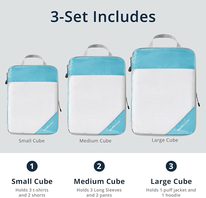 Compression Packing Cubes 6 Set, Compressible Space-Saving Packing Cubes for Travel - Compression Bags, Luggage Organizer, Travel Essentials for Women, Teal - Image 3