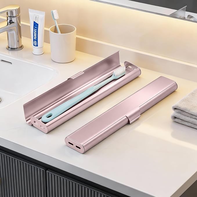 Portable Toothbrush Travel Case: Breathable & Dirt-Proof Hotel Camping Outdoor - Aluminum for Storage Recyclable Traveler (1, Rose Gold) - Image 7