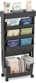 BYFU 5-Tier Rolling Bookshelf Cart, 30.7" H, Black | Movable with Wheels, File Paper Storage Organizer, For Home Office Study Classroom by BYFU-livingasimplelife