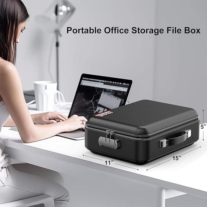 Fireproof Document Box with Lock, Hard Fireproof Document Organizer | Hard-Shell Fireproof Waterproof Documennt Box with Combination Lock Black - Image 6